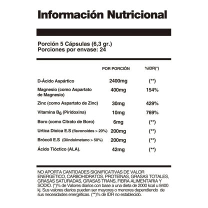 Información nutricional de Testo High de Hoch Sport