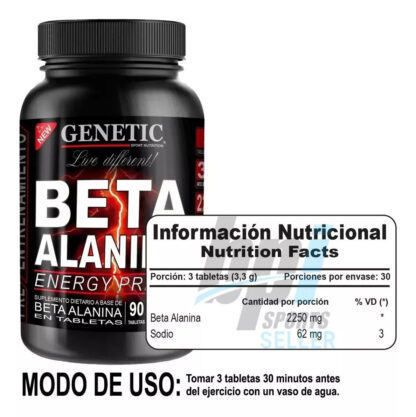 Información nutricional de la Beta Alanina de Genetic Sport x 60 comprimidos