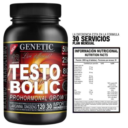 Información nutricional de Testo Bolic de Genetic Sport x 120 comprimidos