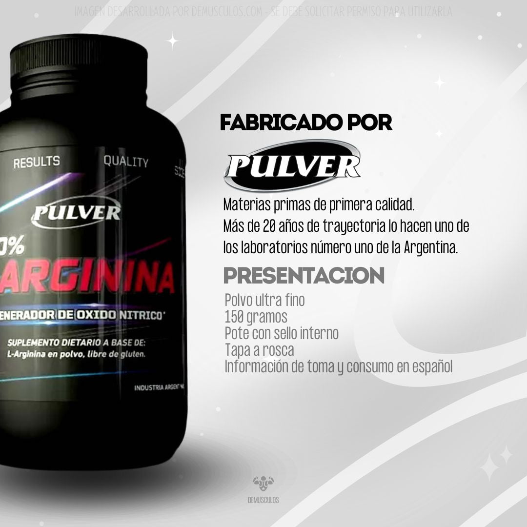 Arginina Pulver 150grs. Fabricado por Pulver en Argentina.