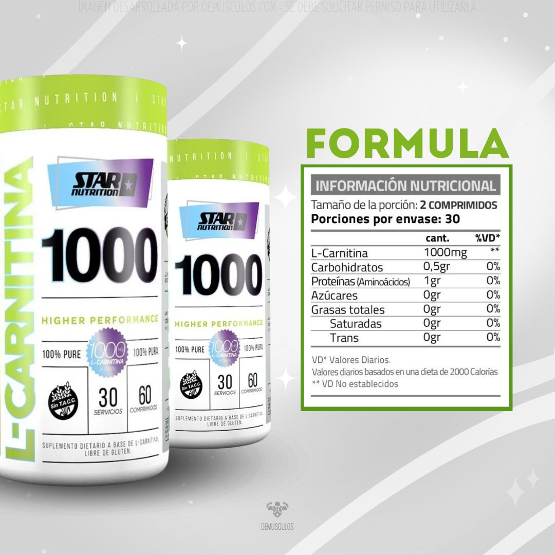 Información nutricional de Carnitina 1000 Star Nutrition