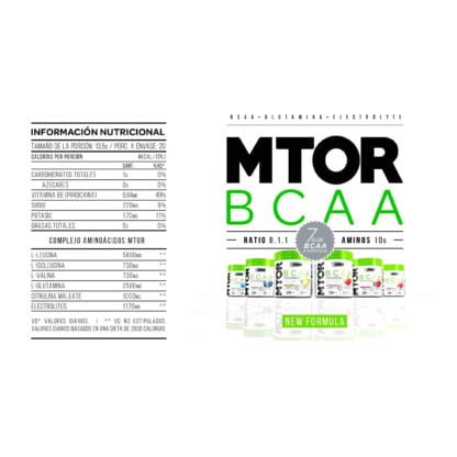 Información nutricional de Mtor BCAA de Star Nutrition x270 grs