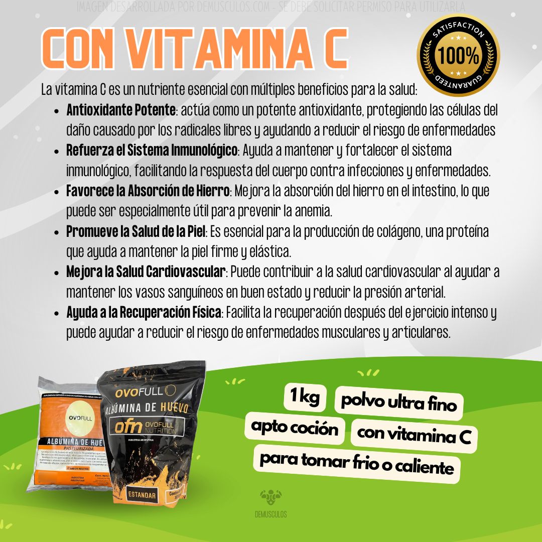 Con Vitamina de tipo C. Proteína de huevo Ovofull x 1 kg.