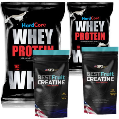 Combo de 2 creatinas SPX con sabor y 2 proteínas HARDCORE 1 kg