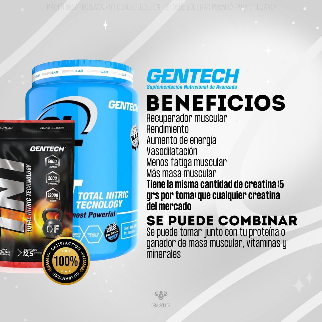 Beneficios de TNT de Gentech x 500 grs y 250 grs