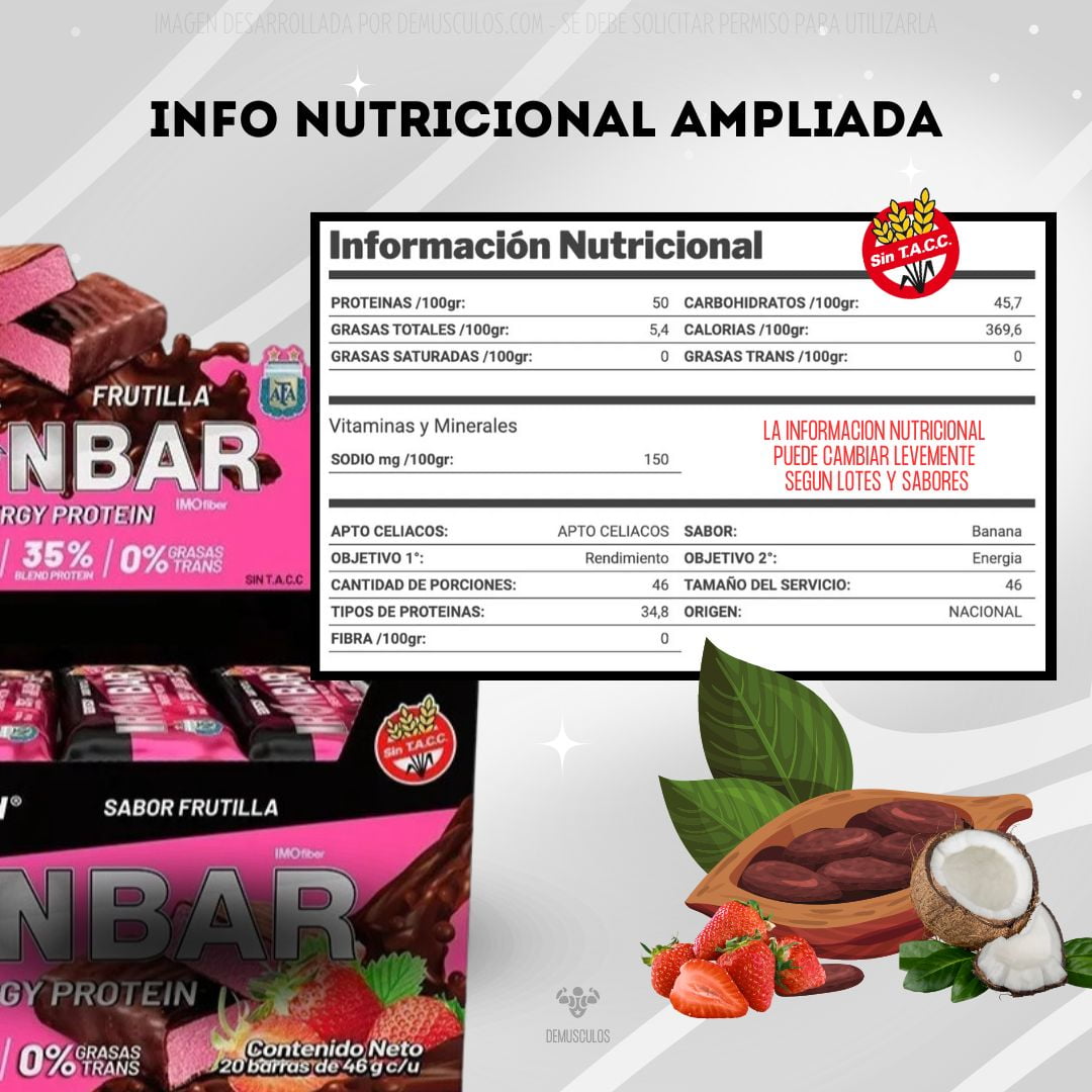 Información Nutricional de Iron Bar de Gentech Caja x 20