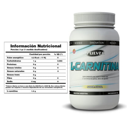 Carnitina Pulver x150 grs. Información nutricional.