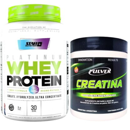 Combo Creatina 300 grs de Pulver Sin Tacc Apata para Celiacos + Proteína de suero de leche o Whey Protein 2 lbs de Star Nutrition