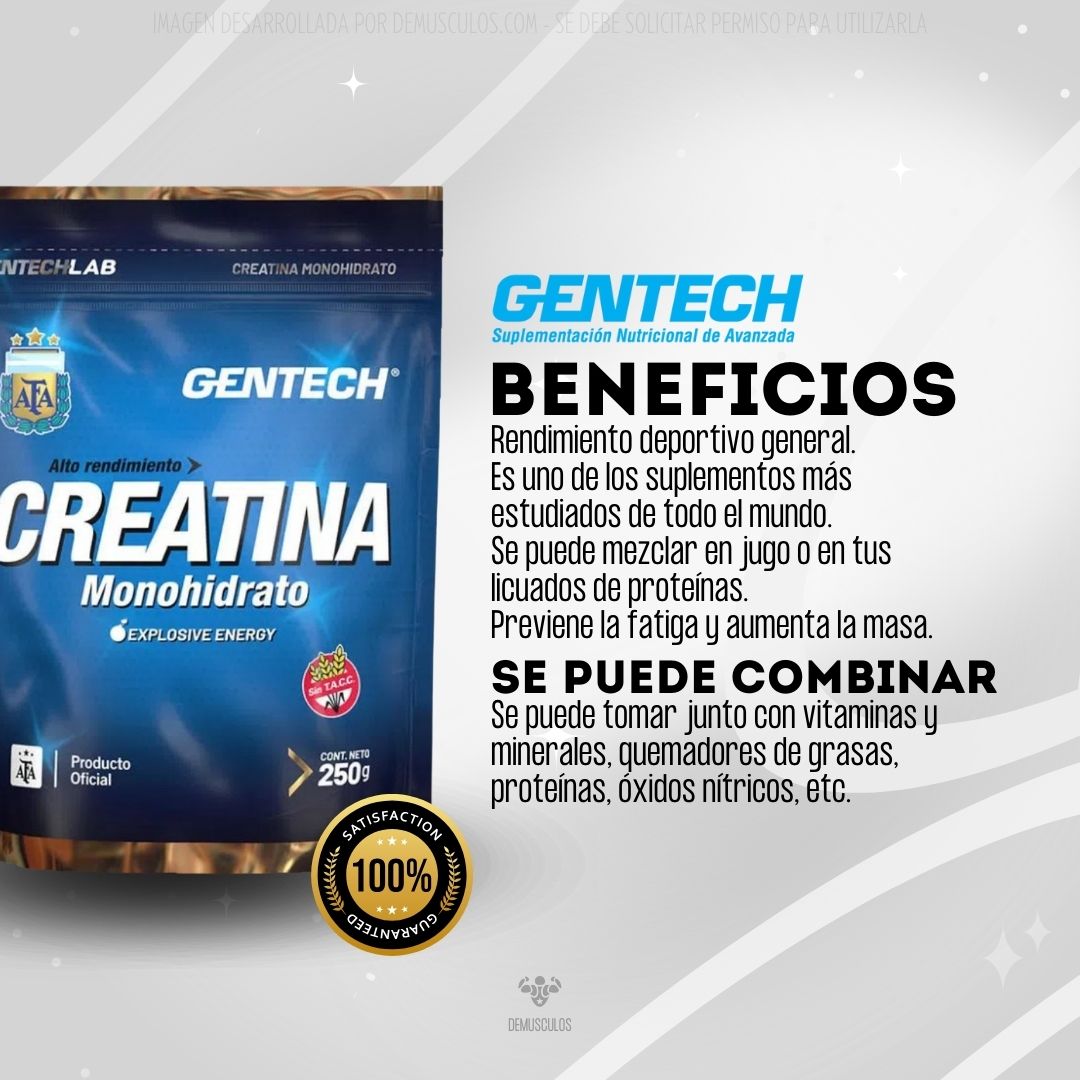 Creatuba de Monohidrato de Gentech x 250 gramos Micronizada y sin Tacc