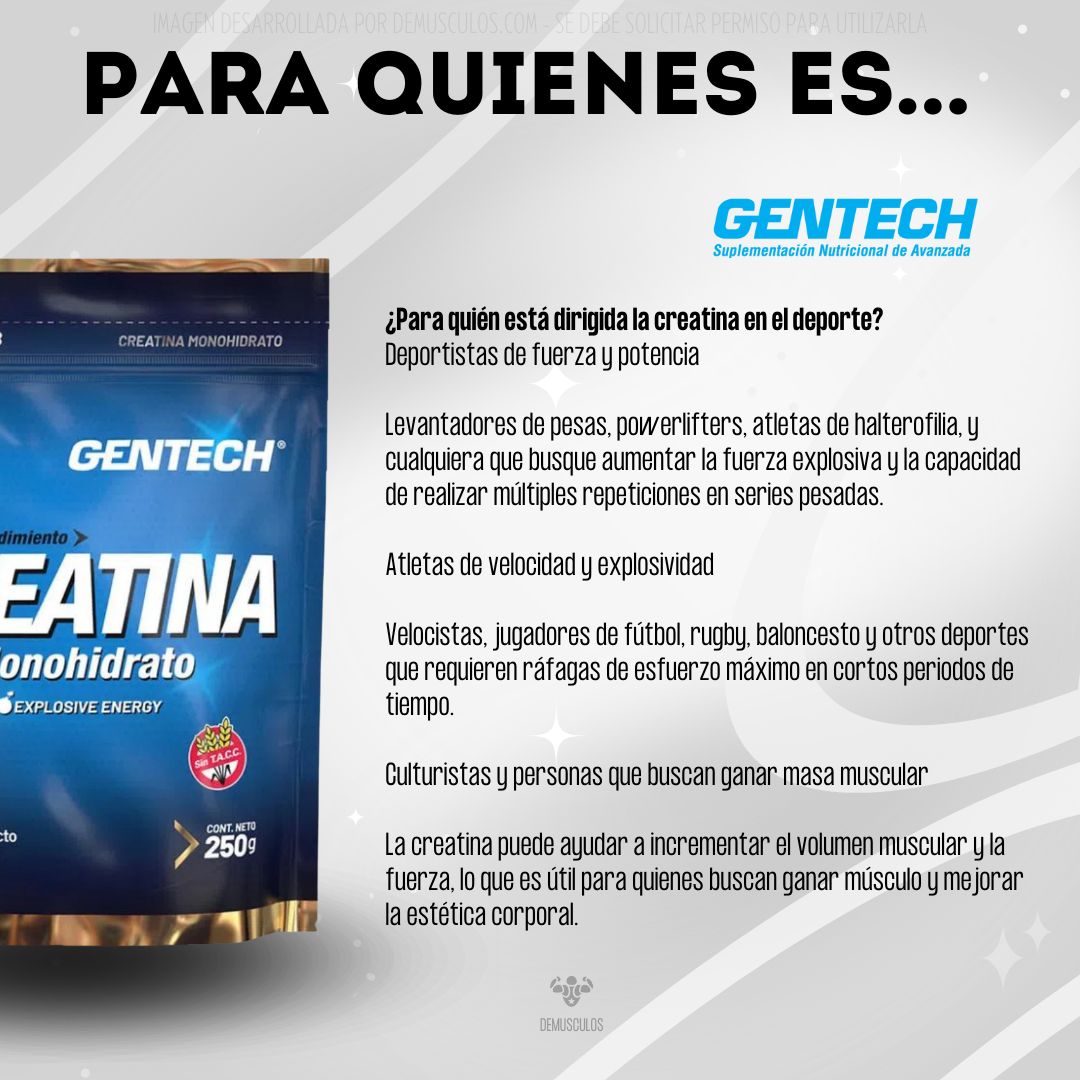 Creatuba de Monohidrato de Gentech x 250 gramos Micronizada y sin Tacc