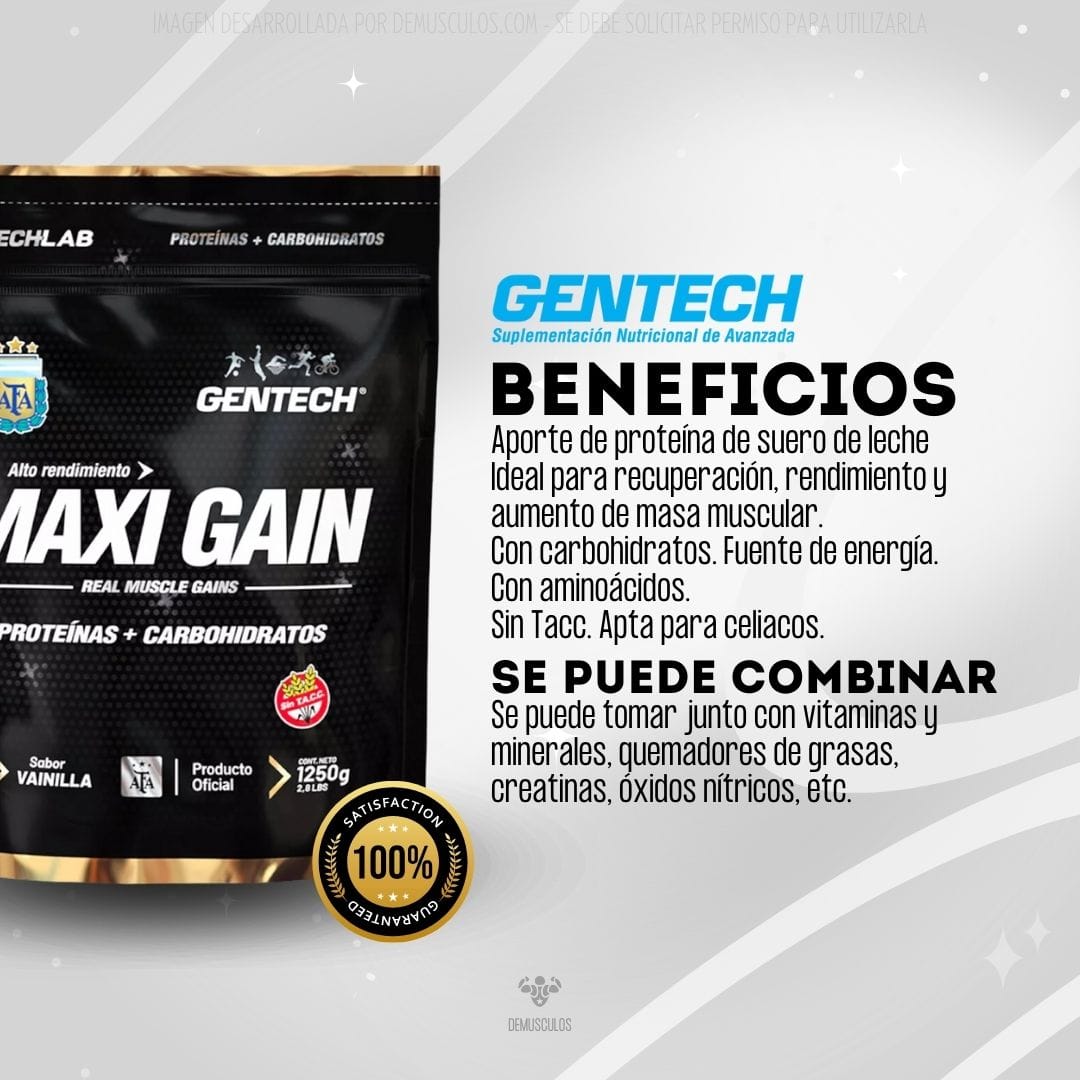 Ganado de masa muscular de Gentech x 1.25 kg - Beneficios generales