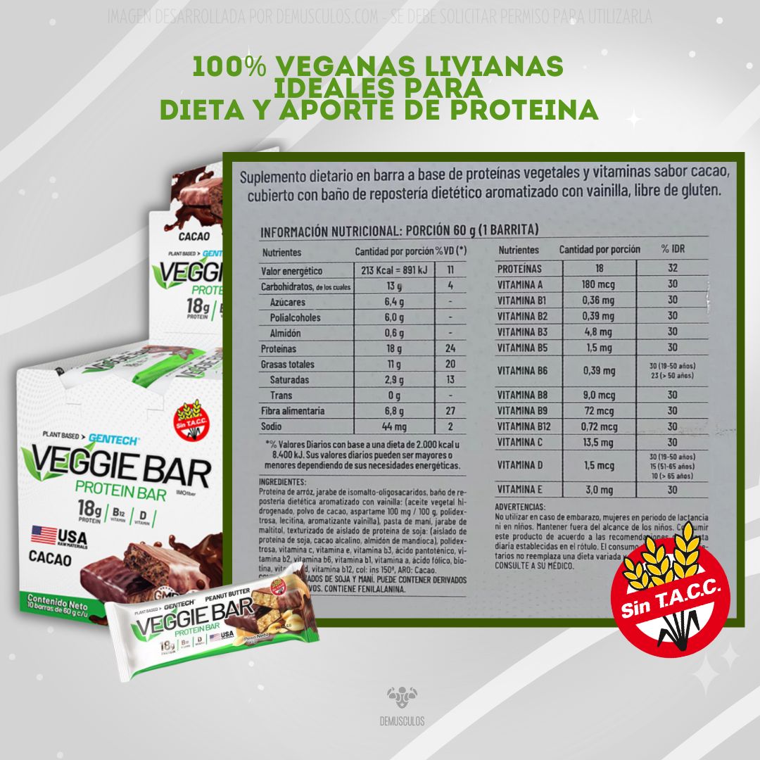 Información nutricional. Veggie Bar de Gentech x 10 unidades