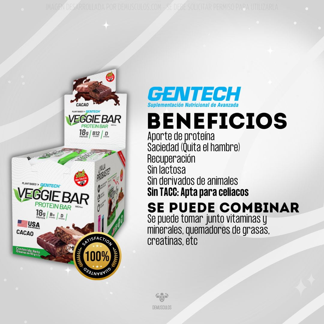 Beneficios. Veggie Bar de Gentech x 10 unidades