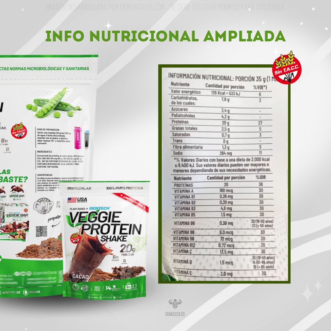 Información nutricional - Veggie Protein 500 grs de Gentech