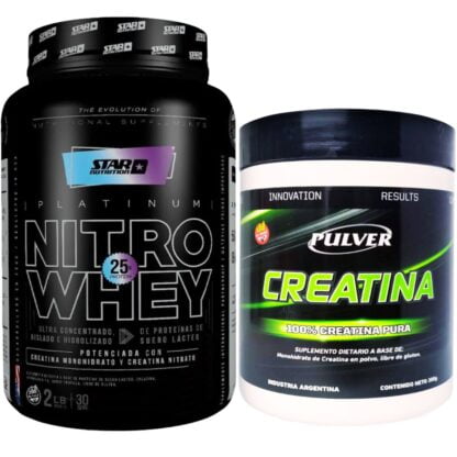 Combo: Proteína Nitro Whey 2 Lbs de Star Nutrition y Creatina 300 grs de Pulver Sin Tacc