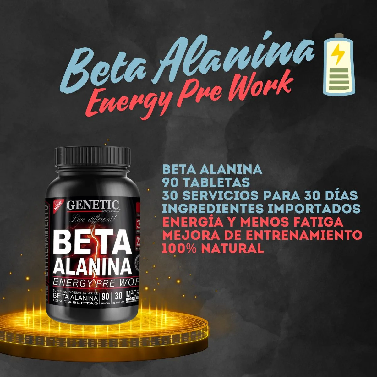 Beta Alanina de Genetic Sport. Suplemento natural para combatir la fatiga muscular.