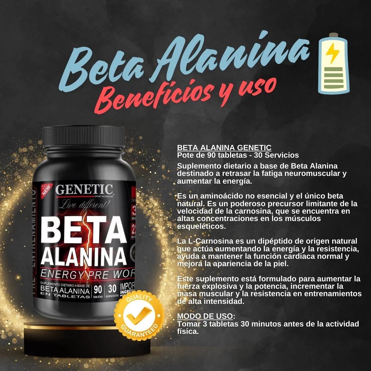 Beneficios de la Beta Alanina de Genetic Sport x 60 comprimidos