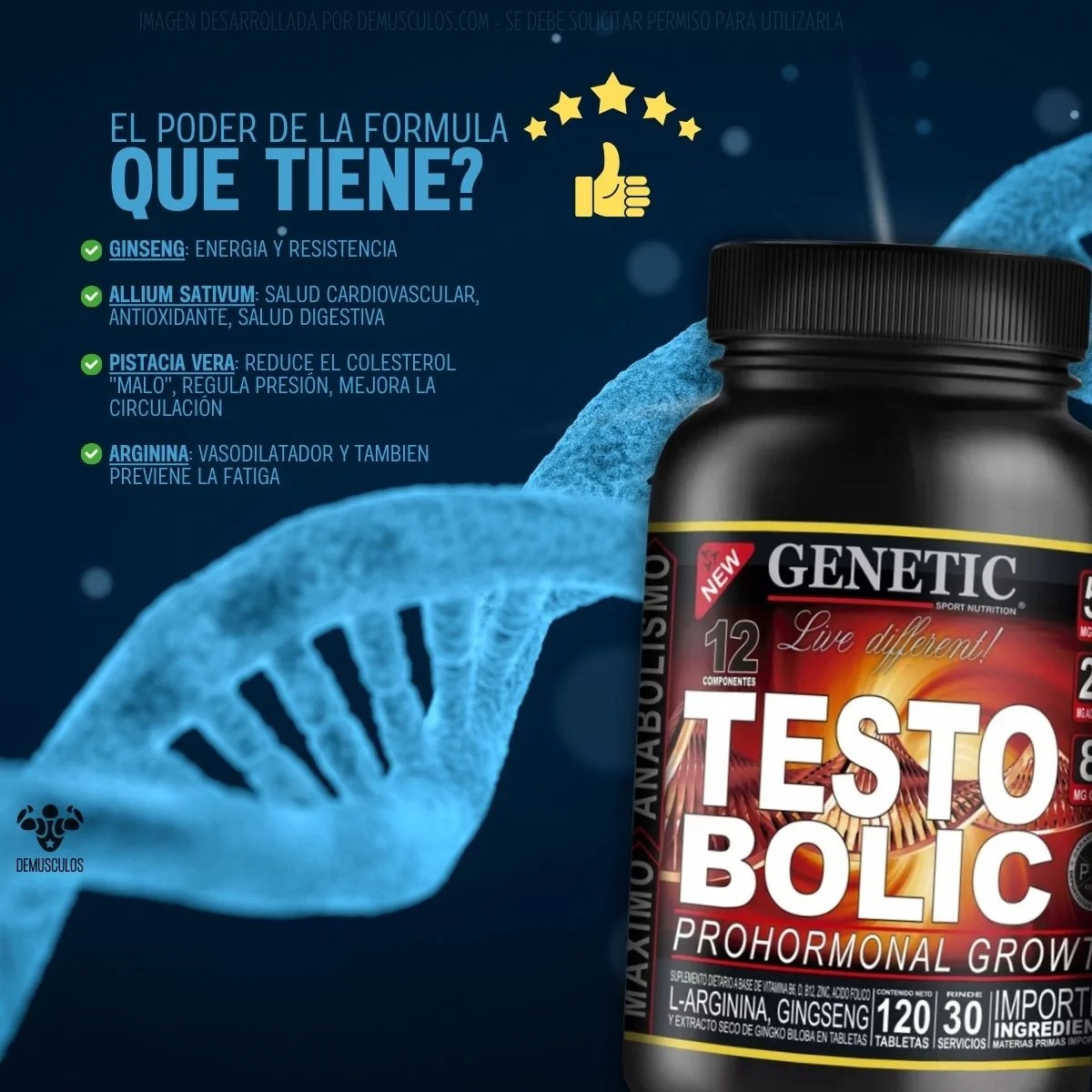 Beneficios de tomar Testo Bolic de Genetic Sport x 120 comprimidos. Plan para un mes.