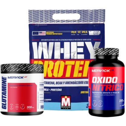 Glutamina 300 grs + Óxido Nítrico 150 grs + Whey Protein 3 kg de Mervick