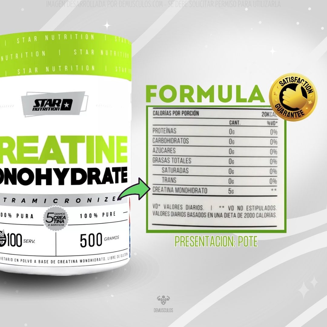 Información nutricional: Creatina 500 grs de Star Nutrition